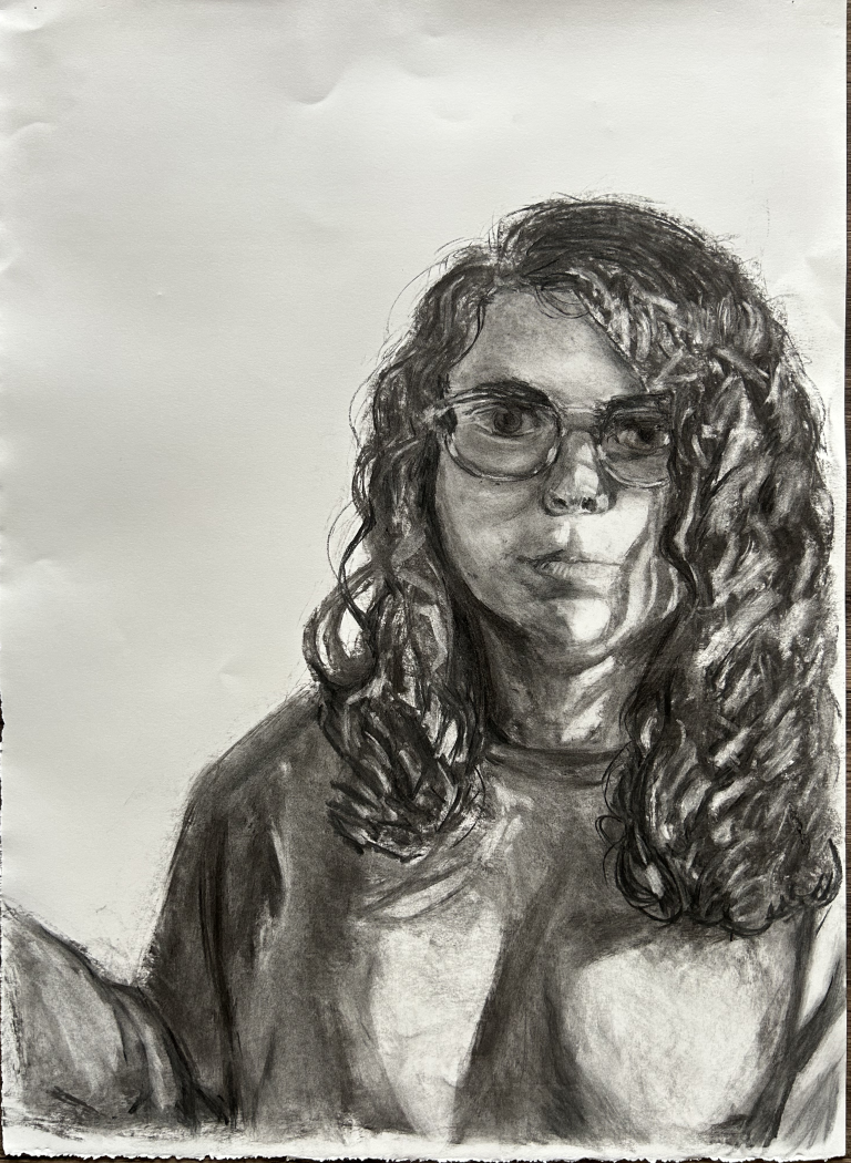 Self portrait in pencil and charcoal